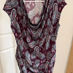 Lane Bryant Burgundy Paisley Cowl Neck Blouse Sz 14/16